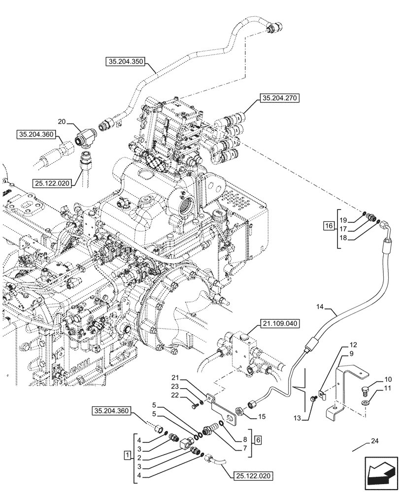 Схема запчастей Case IH FARMALL 120U - (35.204.410) - VAR - 758820, 758821 - ELECTRONIC MID MOUNTED VALVES, PIPE (35) - HYDRAULIC SYSTEMS