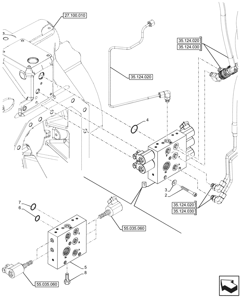 Схема запчастей Case IH OPTUM 300 CVT - (35.124.010) - VAR - 758762, 758766 - REAR, 3 POINT HITCH, CONTROL VALVE (35) - HYDRAULIC SYSTEMS