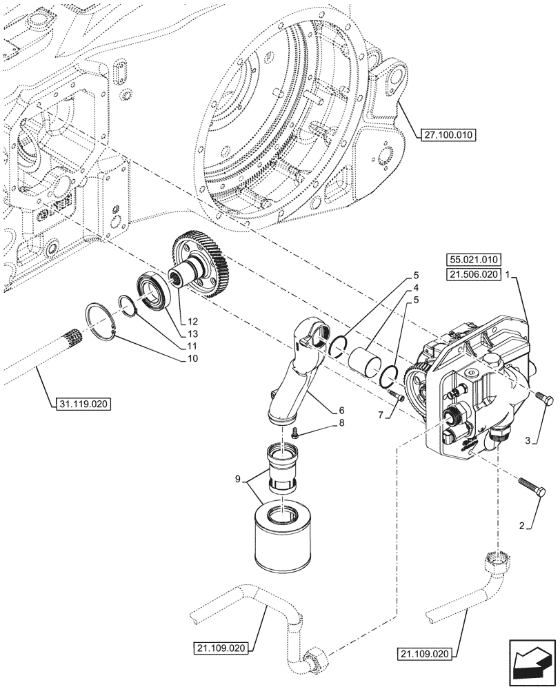 Схема запчастей Case IH OPTUM 300 CVT - (21.506.010) - VAR - 391138, 758022, 758870, 759053 - TRANSMISSION, LUBRICATION, PUMP (21) - TRANSMISSION