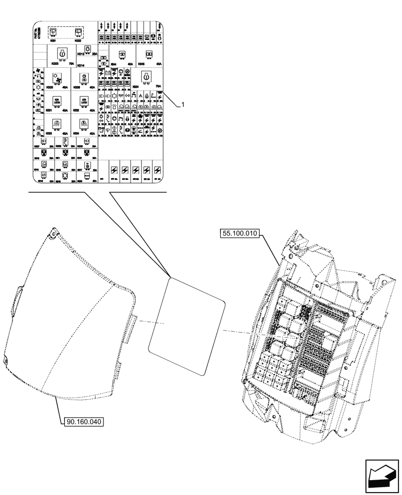 Схема запчастей Case IH OPTUM 270 CVT - (90.108.030) - DECAL, FUSE BOX (90) - PLATFORM, CAB, BODYWORK AND DECALS