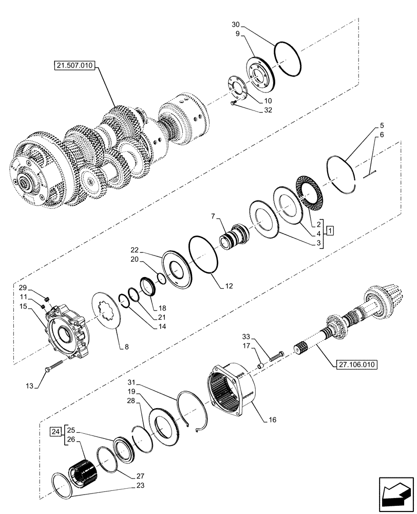 Схема запчастей Case IH OPTUM 270 CVT - (33.110.030) - VAR - 758792 - PARKING LOCK, BRAKE DISC (33) - BRAKES & CONTROLS