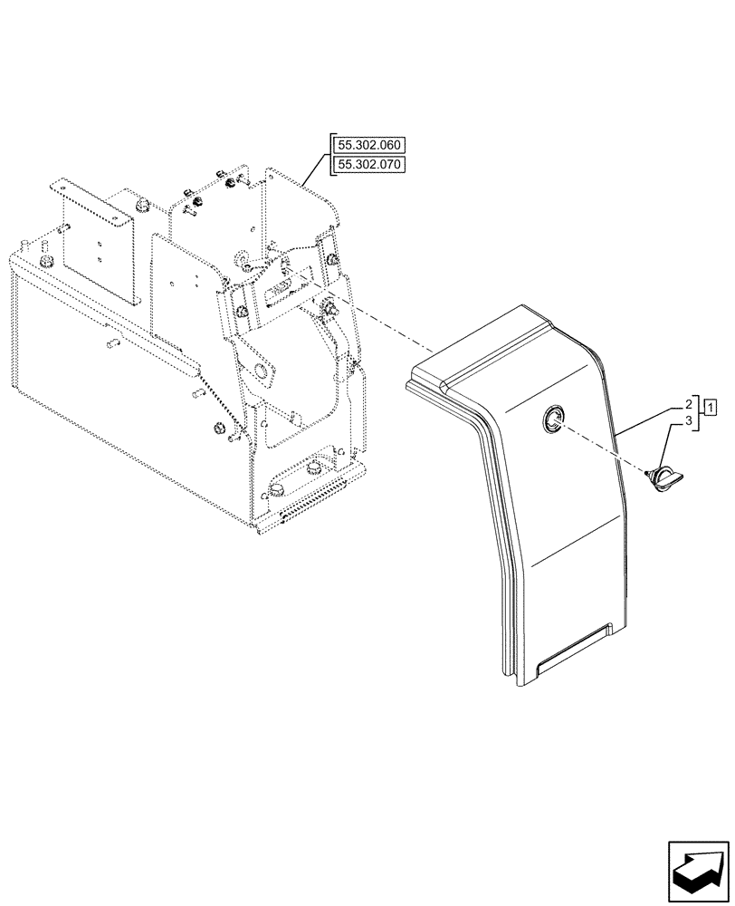 Схема запчастей Case IH FARMALL 110U - (55.302.080) - VAR - 758303, 758820, 758821 - BATTERY SUPPORT (55) - ELECTRICAL SYSTEMS