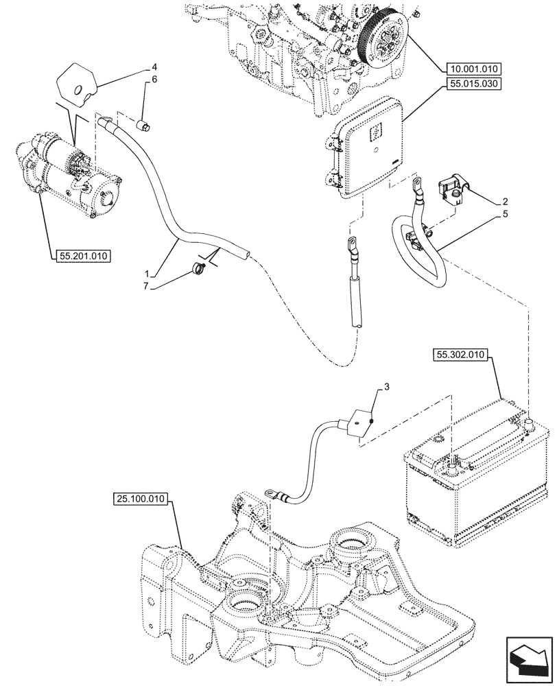 Схема запчастей Case IH FARMALL 100N - (55.302.020) - VAR - 342245, 342246, 759001, 759002 - BATTERY CABLE (55) - ELECTRICAL SYSTEMS