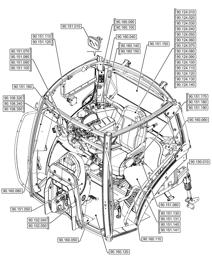 Схема запчастей Case IH OPTUM 270 CVT - (00.000.90[01]) - PICTORIAL INDEX - PLATFORM, CAB, BODYWORK AND DECALS (00) - GENERAL & PICTORIAL INDEX