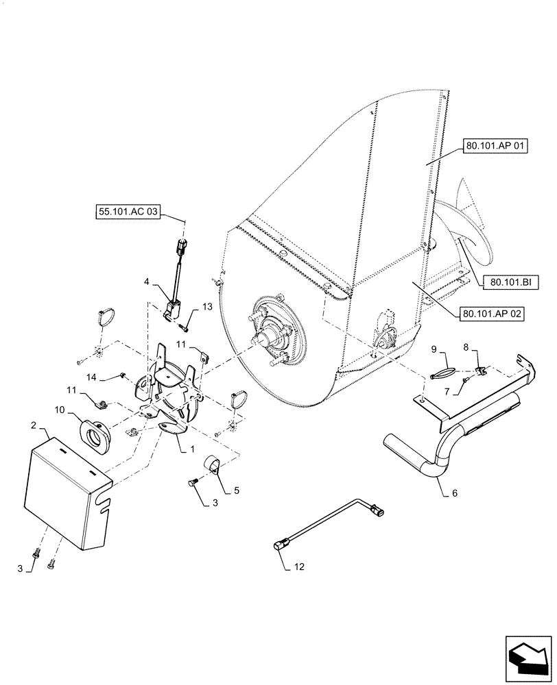 Схема запчастей Case IH 8240 - (80.101.AR[03]) - VAR - 425528, 425529, 425399 - CLEAN GRAIN ELEVATOR, BOOT, SENSOR, NARROW TRACK VERSION (80) - CROP STORAGE/UNLOADING