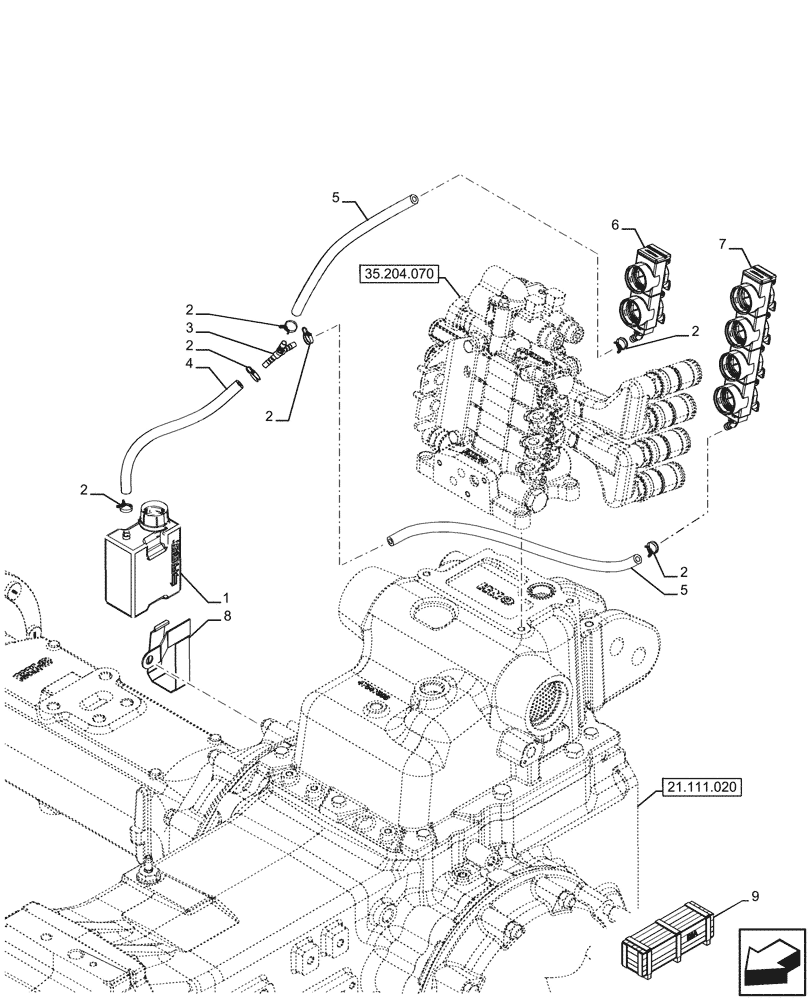 Схема запчастей Case IH FARMALL 120U - (35.204.550) - VAR - 334195, 758294, 331844 - REMOTE CONTROL VALVE, RESERVOIR, DUST CAP (35) - HYDRAULIC SYSTEMS