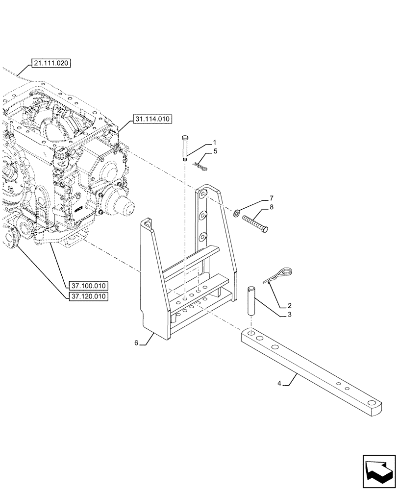 Схема запчастей Case IH FARMALL 120U - (37.100.030) - VAR - 330905 - DRAWBAR AND HITCH, NA (37) - HITCHES, DRAWBARS & IMPLEMENT COUPLINGS