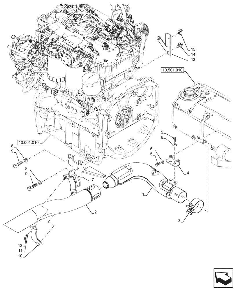 Схема запчастей Case IH FARMALL 80N - (10.254.010) - VAR - 332150 - MUFFLER, HORIZONTAL, SILENCER (10) - ENGINE