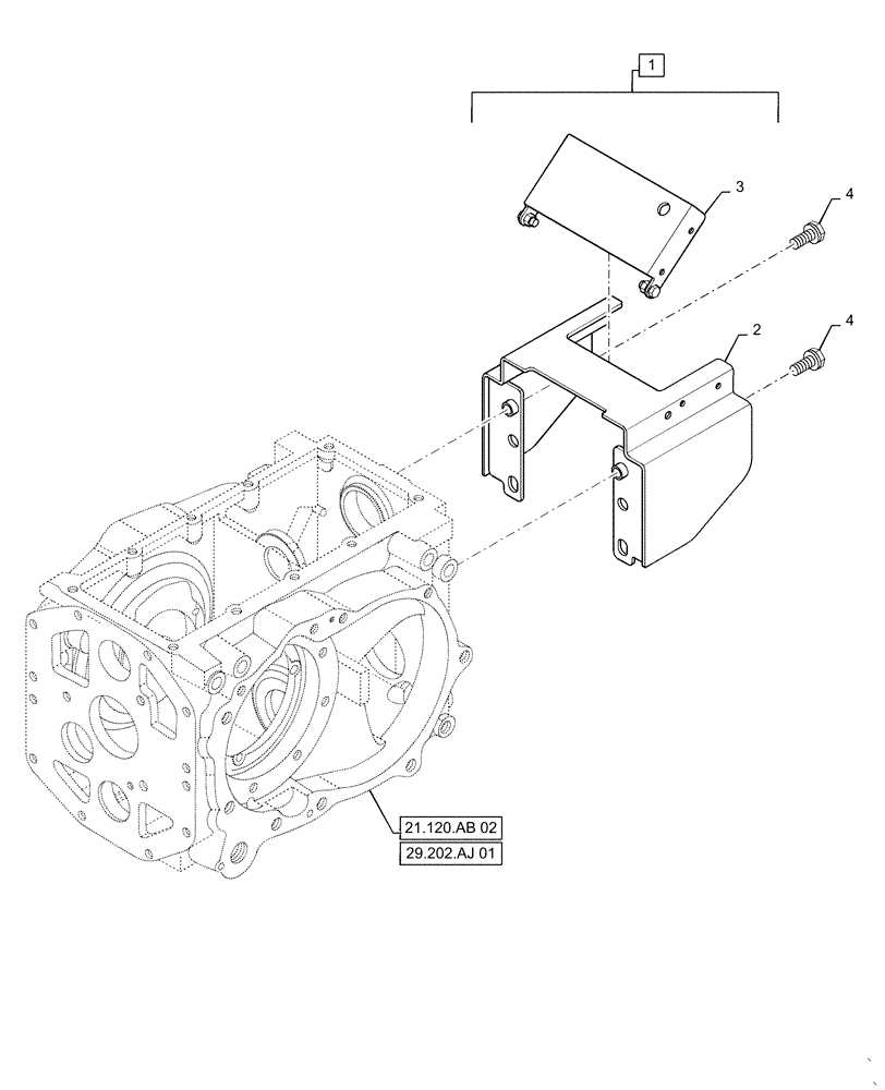 Схема запчастей Case IH FARMALL 50C - (21.120.AF[02]) - PTO SHIELD, FARMALL 40C, 50C (21) - TRANSMISSION