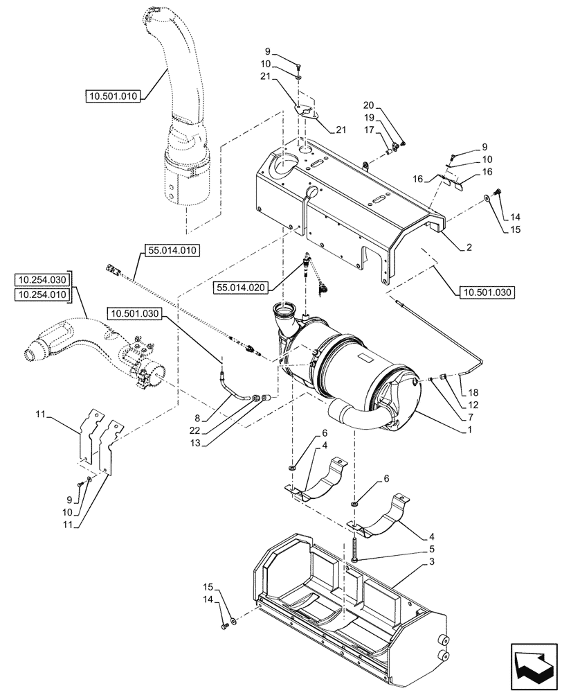 Схема запчастей Case IH FARMALL 90V - (10.501.020) - VAR - 759001, 759002 - EXHAUST, MUFFLER (10) - ENGINE