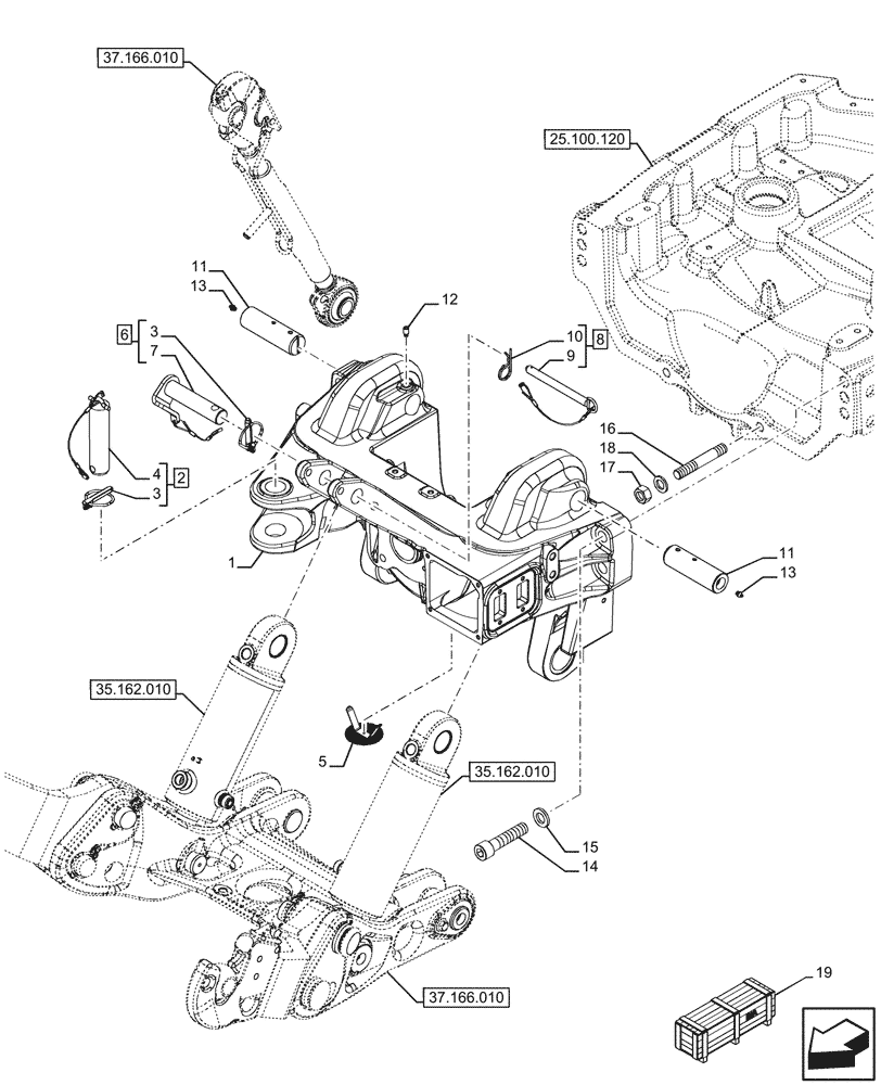 Схема запчастей Case IH FARMALL 110U - (37.162.010) - VAR - 744942, 744943, 744558, 758288, 758386, 758578 - FRONT 3 POINT HITCH, SUPPORT (37) - HITCHES, DRAWBARS & IMPLEMENT COUPLINGS