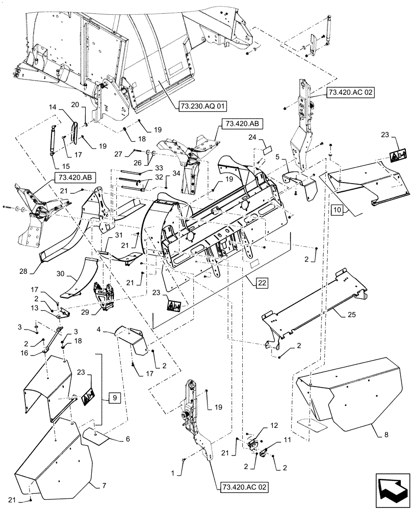 Схема запчастей Case IH 9240 - (73.420.AC[01]) - VAR - 425339, 425560, 425561 - CHAFF SPREADER (73) - RESIDUE HANDLING