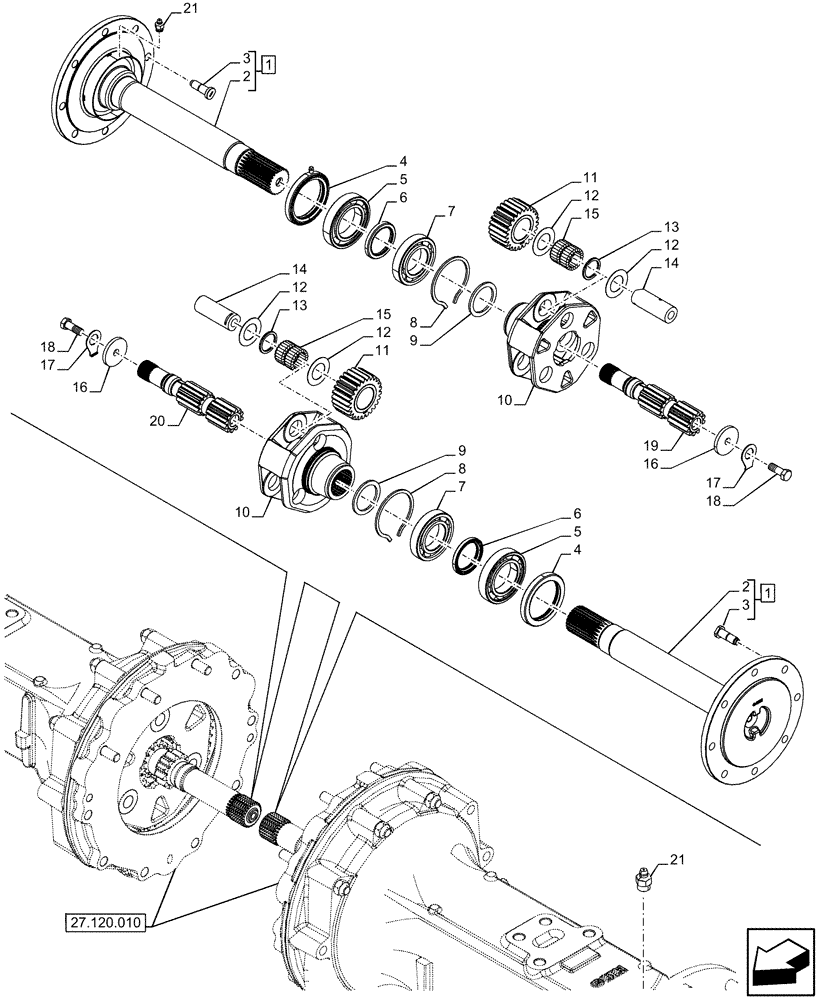 Схема запчастей Case IH FARMALL 110U - (27.106.060) - VAR - 337260, 758609 - FINAL DRIVE, GEAR (27) - REAR AXLE SYSTEM