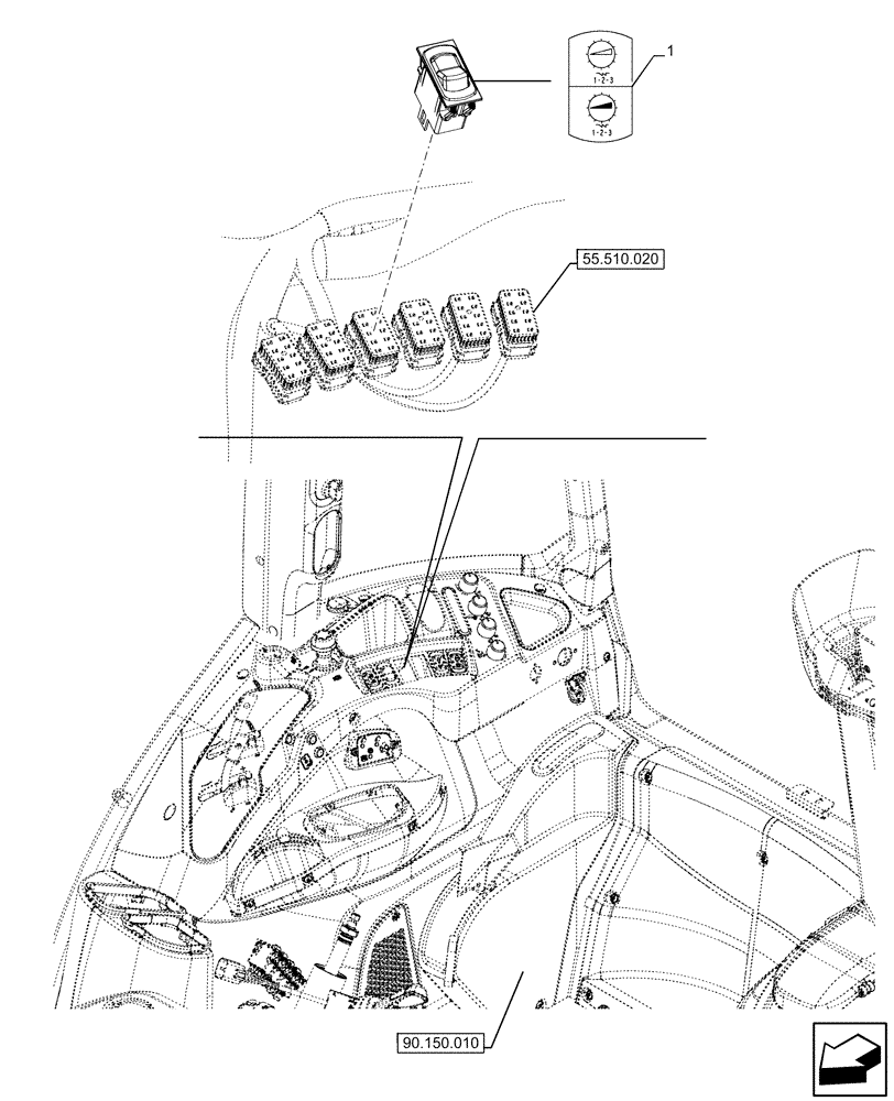 Схема запчастей Case IH FARMALL 120U - (55.513.030) - VAR - 331444, 332147, 335387, 336730, 339434, 391246 - TRANSMISSION CONTROL, SEMI-POWERSHIFT, SWITCH (55) - ELECTRICAL SYSTEMS