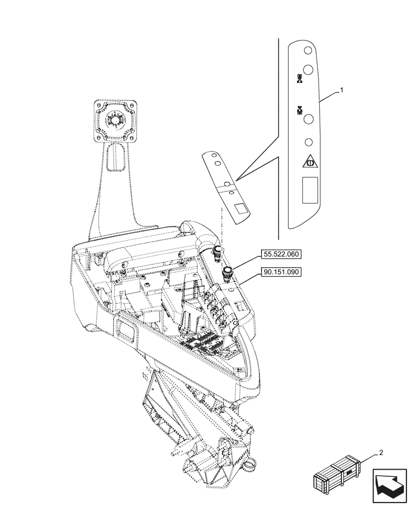 Схема запчастей Case IH OPTUM 270 CVT - (90.108.400) - VAR - 758770, 758771, 758772, 758773, 759305, 759306, 759307, 759308 - FRONT, REAR PTO, SWITCH, DECAL (90) - PLATFORM, CAB, BODYWORK AND DECALS