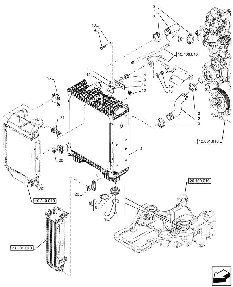 Схема запчастей Case IH FARMALL 90V - (10.400.030) - VAR - 342245, 342246, 759001, 759002 - RADIATOR (10) - ENGINE