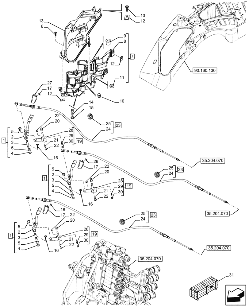 Схема запчастей Case IH FARMALL 110U - (35.204.100) - VAR - 334121, 334195, 758294, 331844 - 3 REMOTE CONTROL VALVES, REAR, CONTROL LEVER (35) - HYDRAULIC SYSTEMS