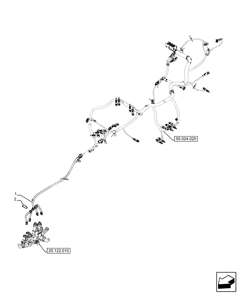 Схема запчастей Case IH FARMALL 110U - (55.045.020) - VAR - 337707, 758604 - SUSPENDED FRONT AXLE, WIRE HARNESS (55) - ELECTRICAL SYSTEMS