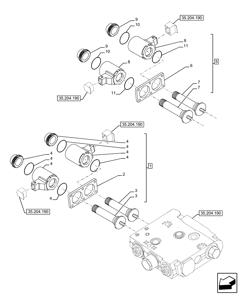 Схема запчастей Case IH FARMALL 120U - (55.035.060) - VAR - 338844 - 2 REMOTE CONTROL VALVES, REAR, SOLENOID VALVE (55) - ELECTRICAL SYSTEMS