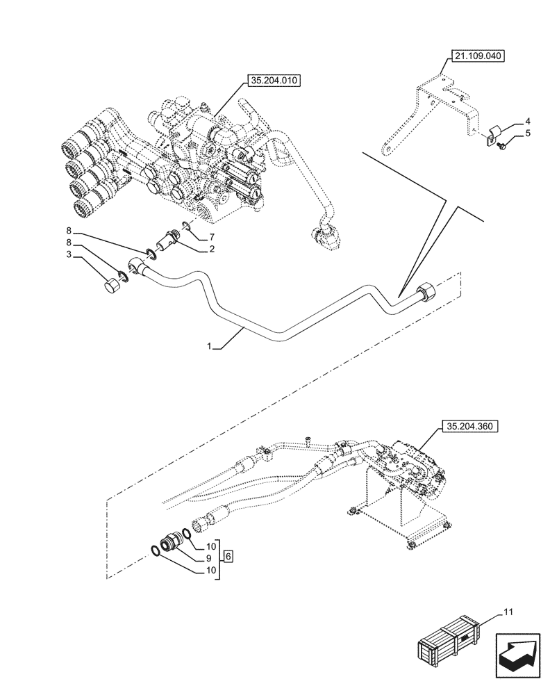 Схема запчастей Case IH FARMALL 110U - (35.204.350) - VAR - 758820, 758821 - REMOTE CONTROL VALVE, DELIVERY PIPE, W/O MID MOUNT VALVES (35) - HYDRAULIC SYSTEMS