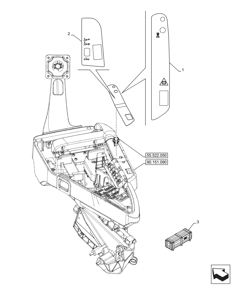 Схема запчастей Case IH OPTUM 270 CVT - (90.108.390) - VAR - 758768, 758769, 758774, 758775, 758776, 759086, 759123, 759304 - REAR PTO, SWITCH, DECAL (90) - PLATFORM, CAB, BODYWORK AND DECALS