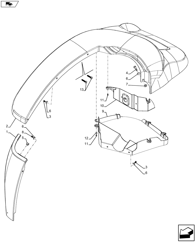 Схема запчастей Case IH MAXXUM 120 - (90.116.AC[06]) - VAR - 338122, 338201, 338202, 391153, 743777 - REAR FENDER, RH (90) - PLATFORM, CAB, BODYWORK AND DECALS