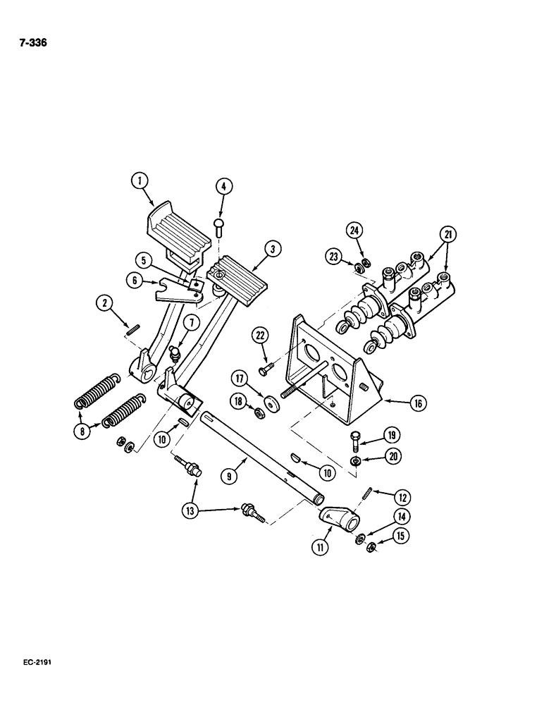 Схема запчастей Case IH 885 - (7-336) - BRAKE CYLINDER AND PEDALS, WITHOUT CAB (07) - BRAKES