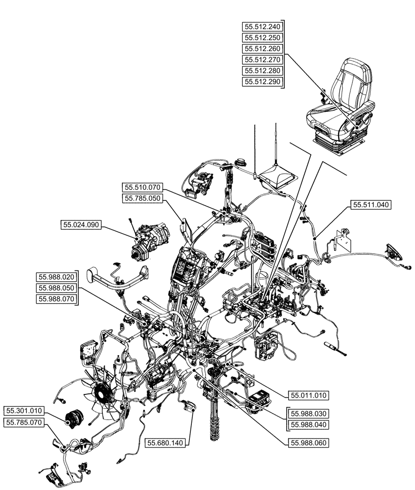 Схема запчастей Case IH OPTUM 270 CVT - (00.000.55[04]) - PICTORIAL INDEX - ELECTRICAL SYSTEMS (00) - GENERAL & PICTORIAL INDEX
