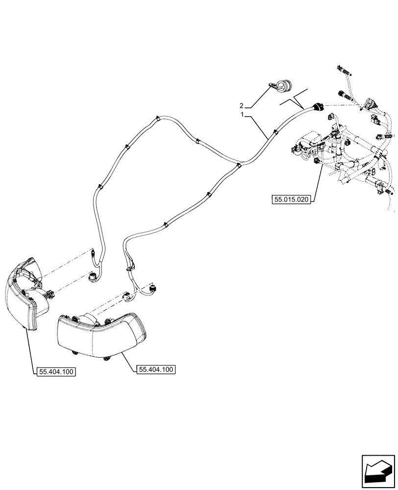 Схема запчастей Case IH FARMALL 110U - (55.511.010) - VAR - 331714, 332717, 335132, 335133, 337131, 337132, 390713 - FRONT LIGHT, HARNESS (55) - ELECTRICAL SYSTEMS