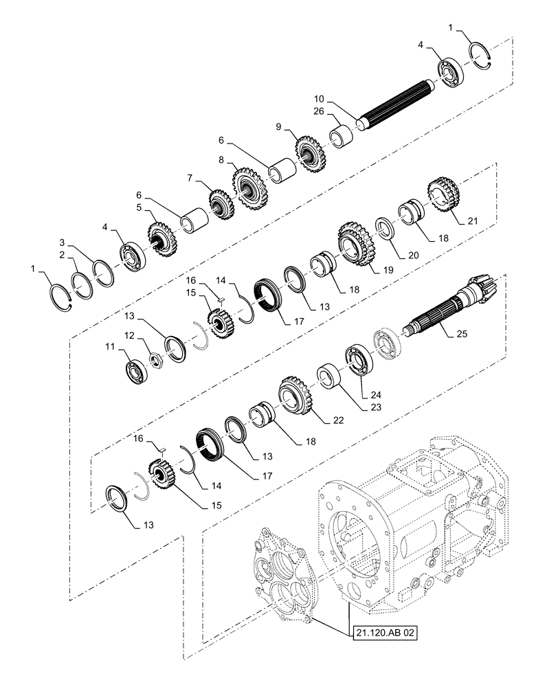 Схема запчастей Case IH FARMALL 50C - (21.145.AA[01]) - TRANSMISSION, MAIN SHAFT, MECH, FARMALL 40C, 50C (21) - TRANSMISSION