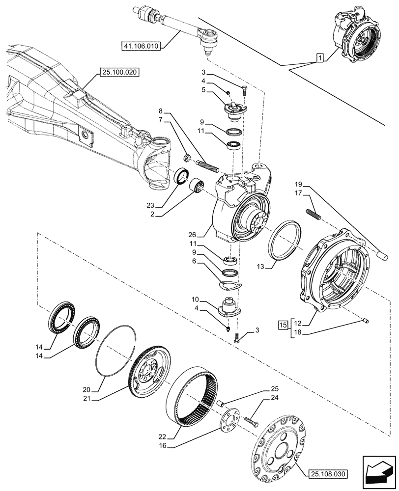 Схема запчастей Case IH FARMALL 120U - (25.108.040) - VAR - 390399 - 4WD FRONT AXLE, WHEEL HUB (25) - FRONT AXLE SYSTEM