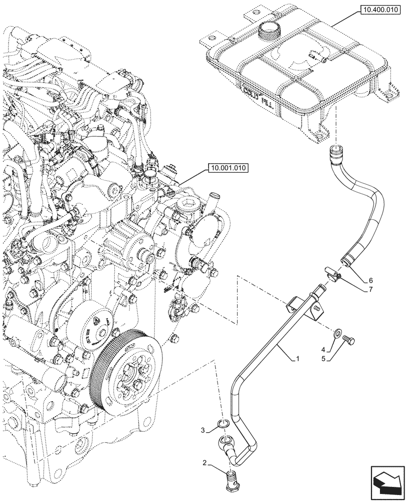 Схема запчастей Case IH FARMALL 90V - (10.400.020) - VAR - 759001, 759002 - EXPANSION TANK, RETURN PIPE (10) - ENGINE