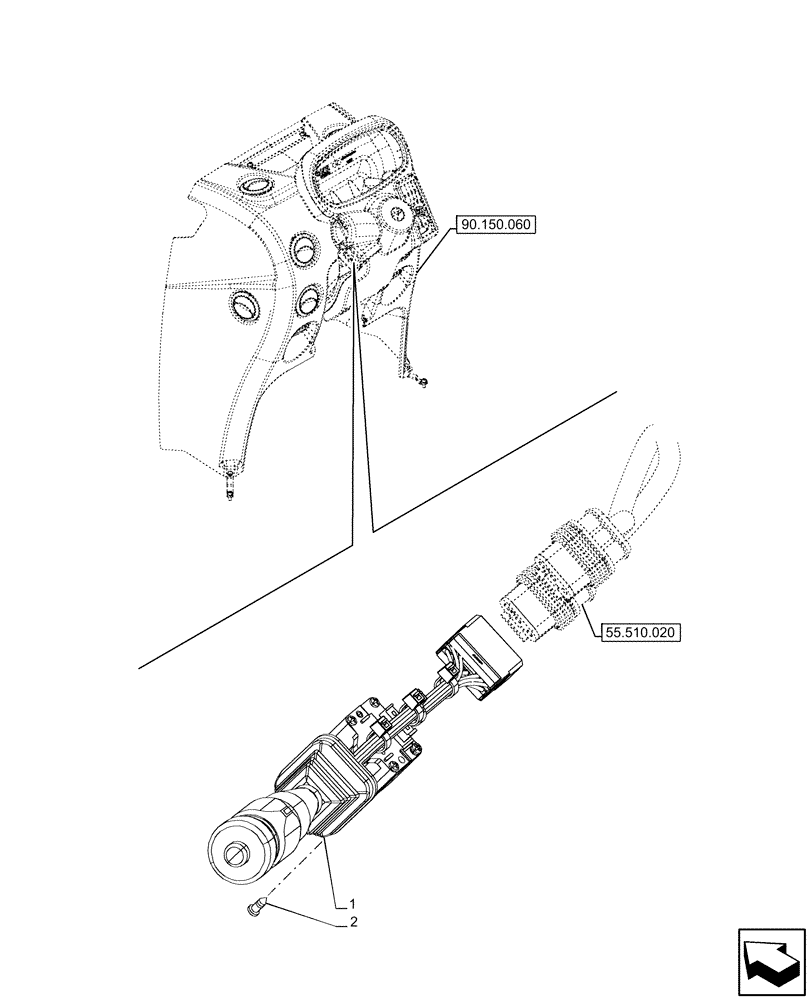 Схема запчастей Case IH FARMALL 110U - (55.518.060) - VAR - 331444, 332147, 335387, 336730, 339434, 391246 - WIPER, LIGHT, SWITCH (55) - ELECTRICAL SYSTEMS