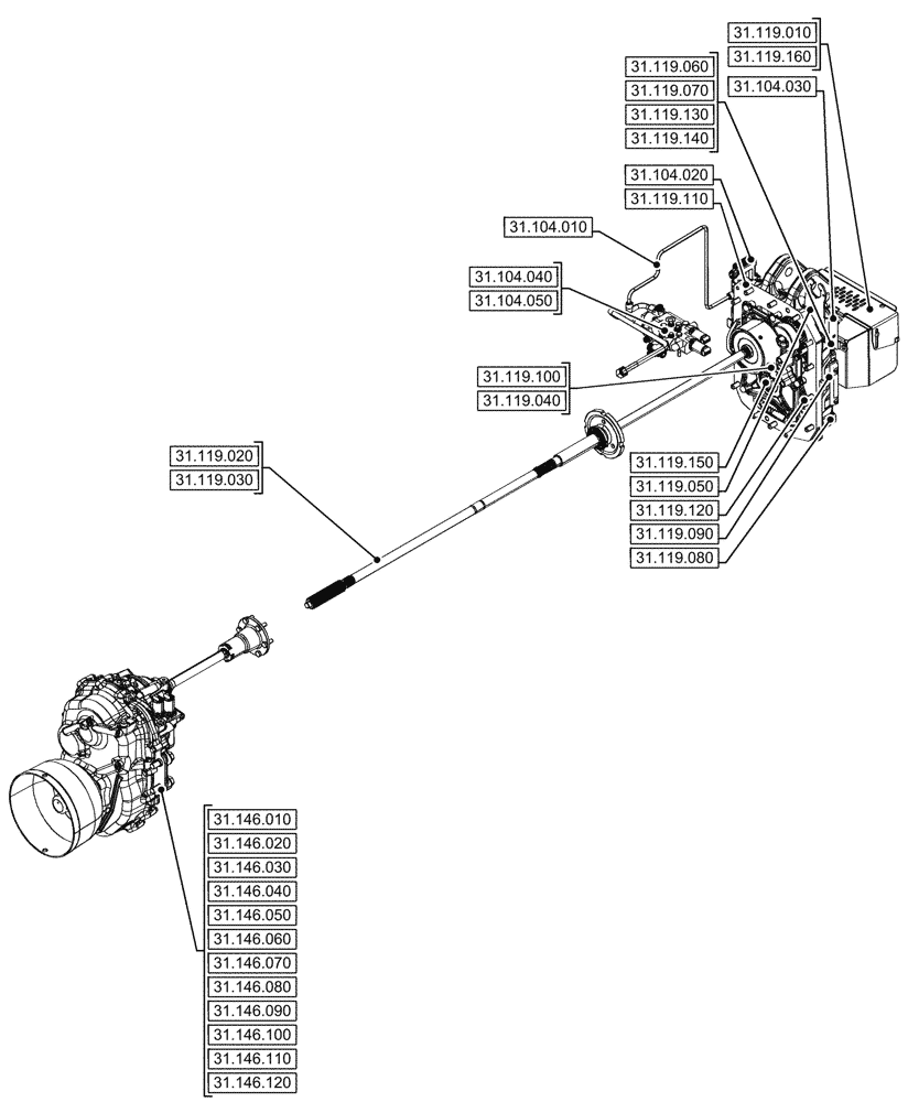 Схема запчастей Case IH OPTUM 270 CVT - (00.000.31[02]) - PICTORIAL INDEX - IMPLEMENT POWER TAKE-OFF (00) - GENERAL & PICTORIAL INDEX