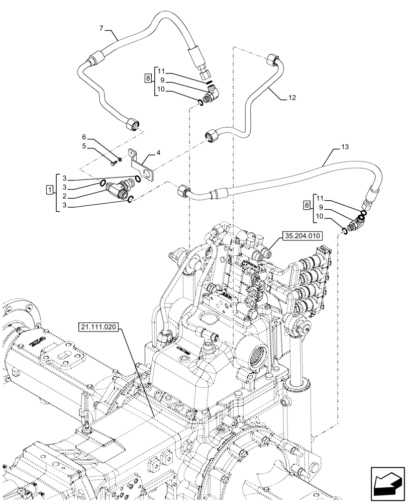 Схема запчастей Case IH FARMALL 120U - (35.204.050) - VAR - 334121, 334195, 390183 - 2 REMOTE CONTROL VALVES, REAR, TRANSMISSION OIL (35) - HYDRAULIC SYSTEMS