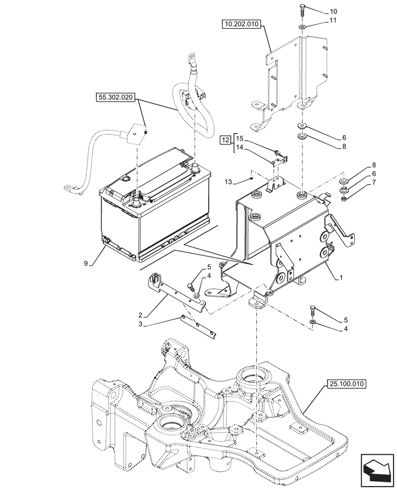 Схема запчастей Case IH FARMALL 80N - (55.302.010) - VAR - 342245, 342246, 759001, 759002 - BATTERY (55) - ELECTRICAL SYSTEMS