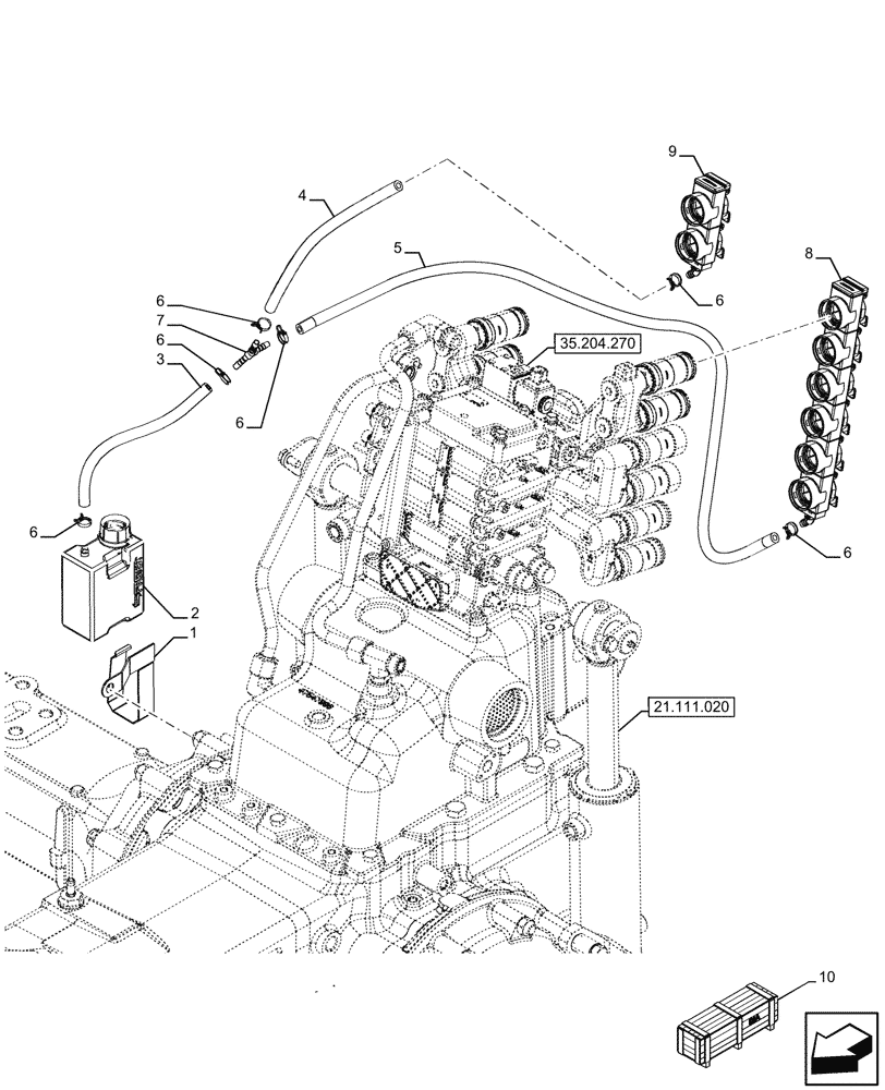 Схема запчастей Case IH FARMALL 120U - (35.204.570) - VAR - 758295, 332844 - REMOTE CONTROL VALVE, RESERVOIR, DUST CAP, W/ DIVERTER (35) - HYDRAULIC SYSTEMS