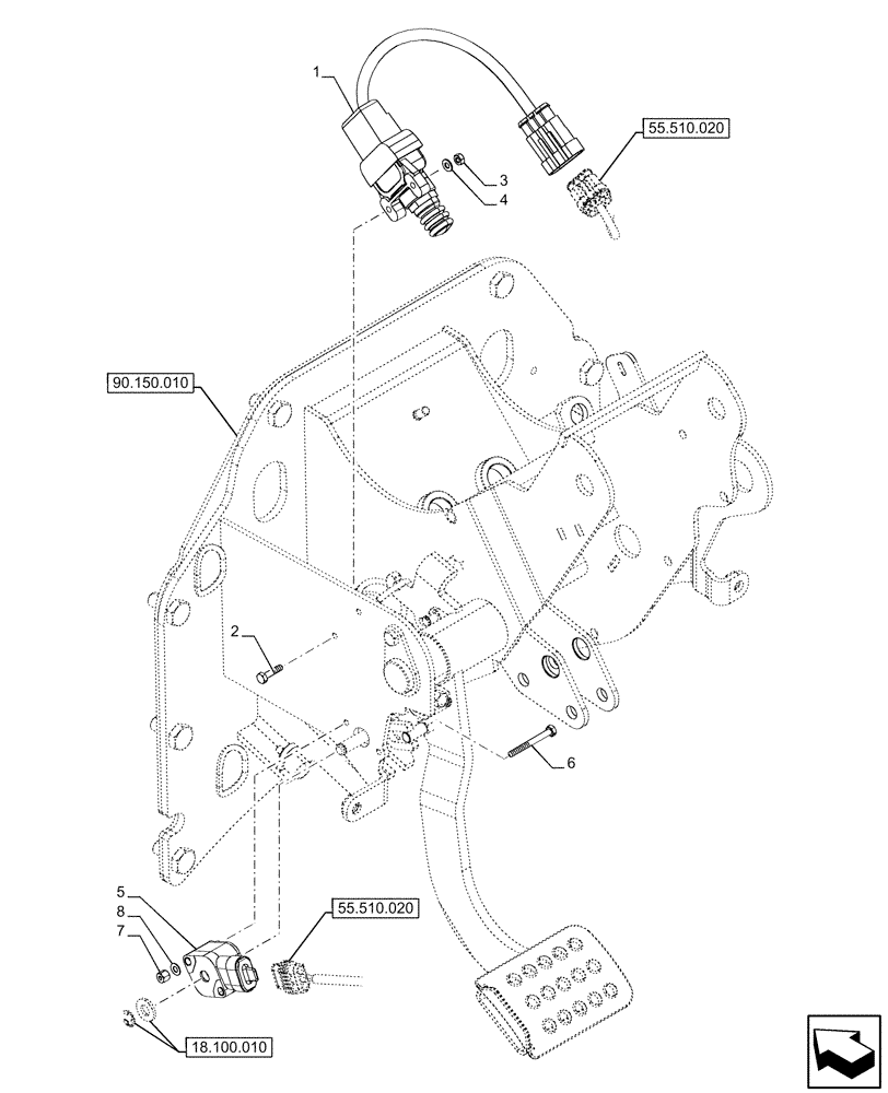 Схема запчастей Case IH FARMALL 120U - (55.408.050) - VAR - 331444, 332147, 335387, 336730, 339434, 391246 - PEDAL, ACCELERATOR, SWITCH (55) - ELECTRICAL SYSTEMS