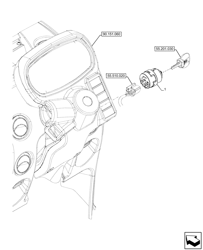 Схема запчастей Case IH FARMALL 120U - (55.201.020) - VAR - 331444, 332147, 335387, 336730, 339434, 391246 - IGNITION SWITCH (55) - ELECTRICAL SYSTEMS