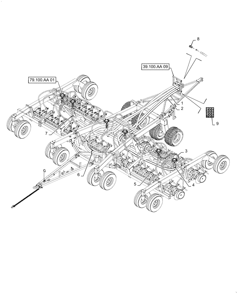 Схема запчастей Case IH 500 - (79.100.AA[11]) - AIR PACK 40 FT 7.5 IN TOW BEHIND EXTENDED PINTLE HITCH (79) - PLANTING