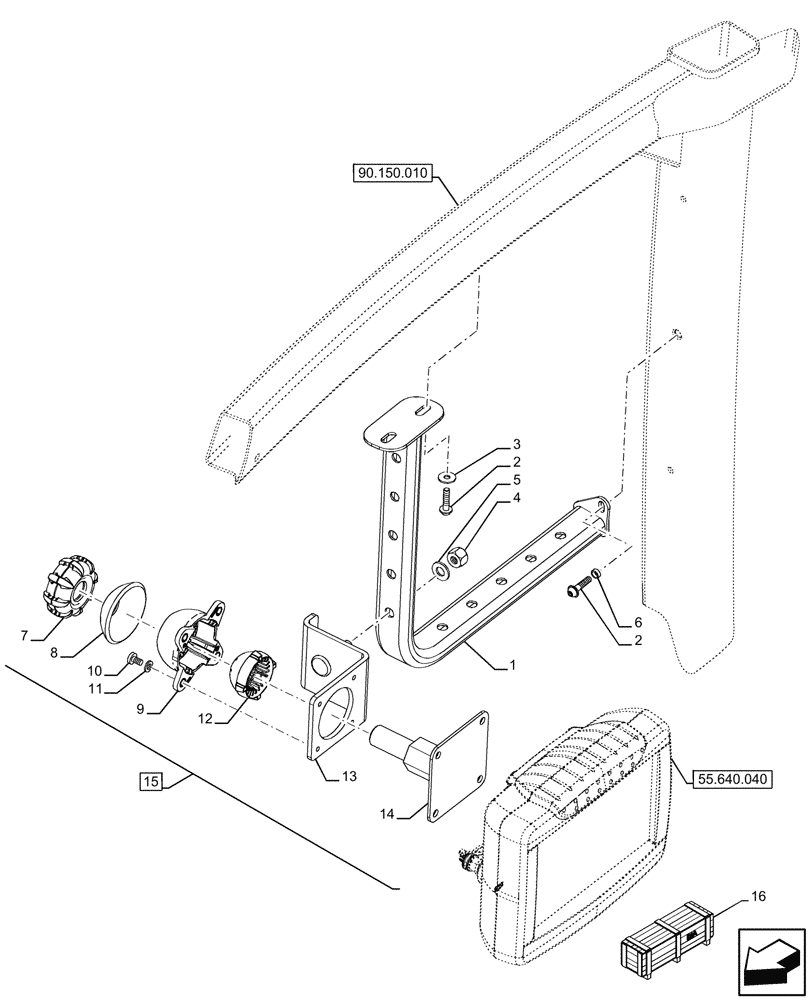 Схема запчастей Case IH FARMALL 110U - (90.151.110) - VAR - 336610, 336612, 338761 - BRACKET MONITOR EQUIPMENT (90) - PLATFORM, CAB, BODYWORK AND DECALS