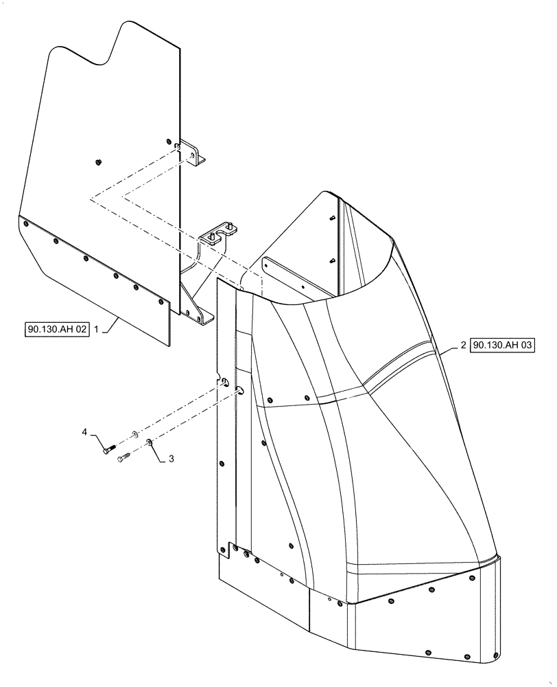 Схема запчастей Case IH PATRIOT 4440 - (90.130.AH[01]) - CROP SHIELD ASSY (90) - PLATFORM, CAB, BODYWORK AND DECALS