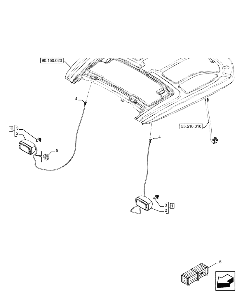 Схема запчастей Case IH FARMALL 120U - (55.404.170) - VAR - 335132 - ROAD LIGHT (55) - ELECTRICAL SYSTEMS