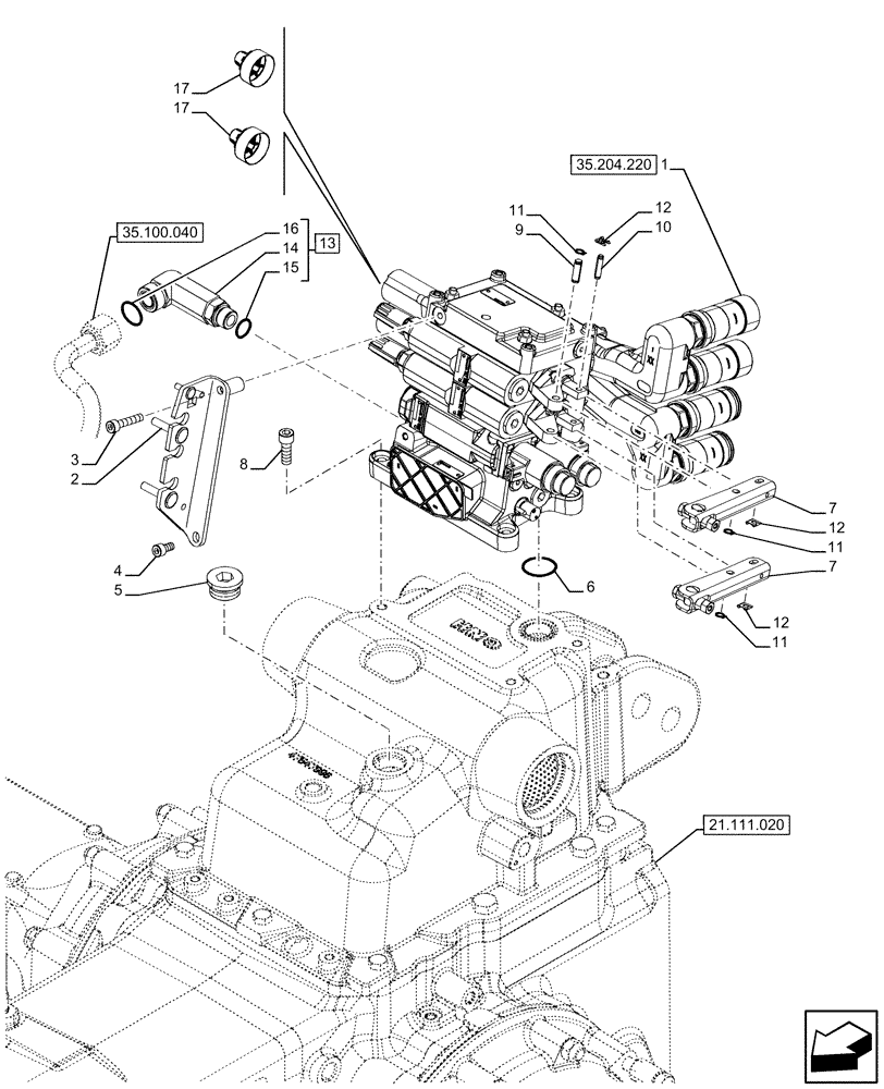 Схема запчастей Case IH FARMALL 120U - (35.204.210) - VAR - 330849 - 2 REMOTE CONTROL VALVES, REAR, W/ RECONFIGURABLE REMOTES (35) - HYDRAULIC SYSTEMS