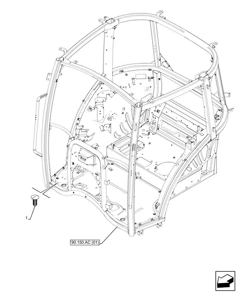 Схема запчастей Case IH FARMALL 120C - (90.150.AC[05]) - VAR - 334216, 334218, 340608, 340609 - CAB FRAME, PLUGS (90) - PLATFORM, CAB, BODYWORK AND DECALS