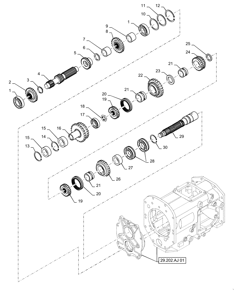 Схема запчастей Case IH FARMALL 50C - (21.145.AA[02]) - TRANSMISSION, MAIN SHAFT, HST, FARMALL 40C, 50C (21) - TRANSMISSION