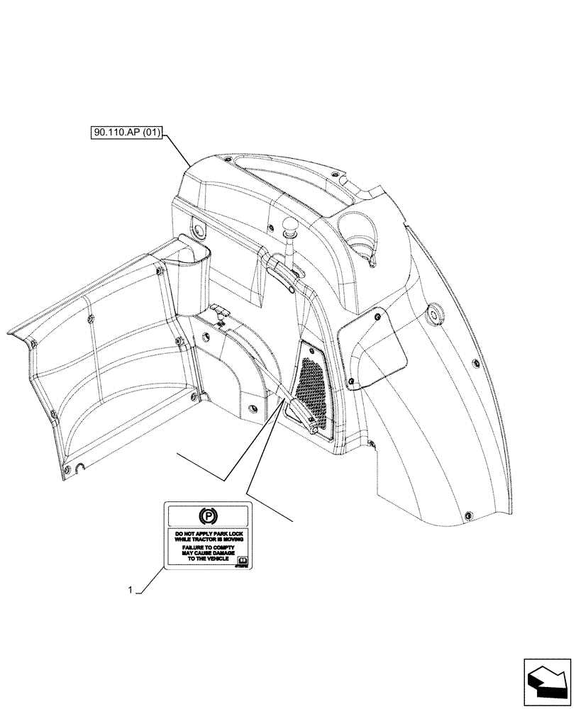 Схема запчастей Case IH FARMALL 110C - (90.108.AC[01]) - VAR - 743551 - WARNING DECAL, W/O CAB (90) - PLATFORM, CAB, BODYWORK AND DECALS