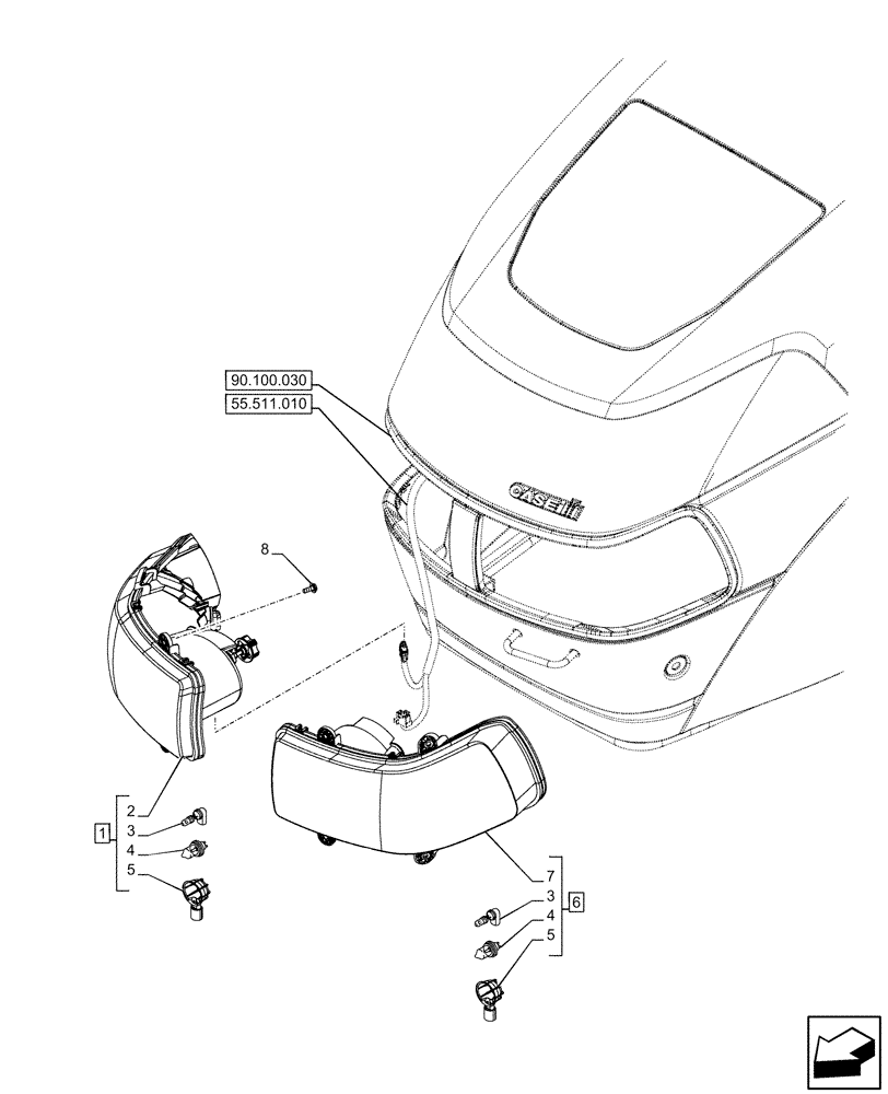 Схема запчастей Case IH FARMALL 120U - (55.404.100) - VAR - 332717, 335132, 337132, 390713 - FRONT LIGHT (55) - ELECTRICAL SYSTEMS