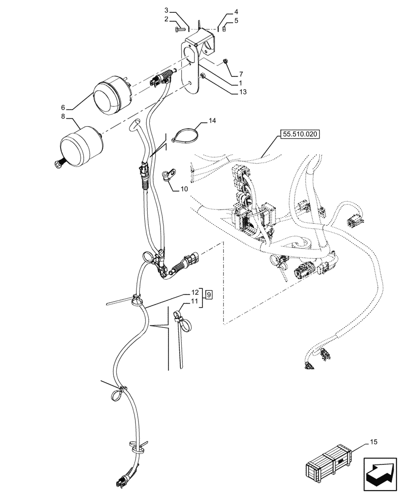 Схема запчастей Case IH FARMALL 120U - (55.408.070) - VAR - 332692 - REVERSE ALARM, LIGHT, WIRE HARNESS, NA (55) - ELECTRICAL SYSTEMS