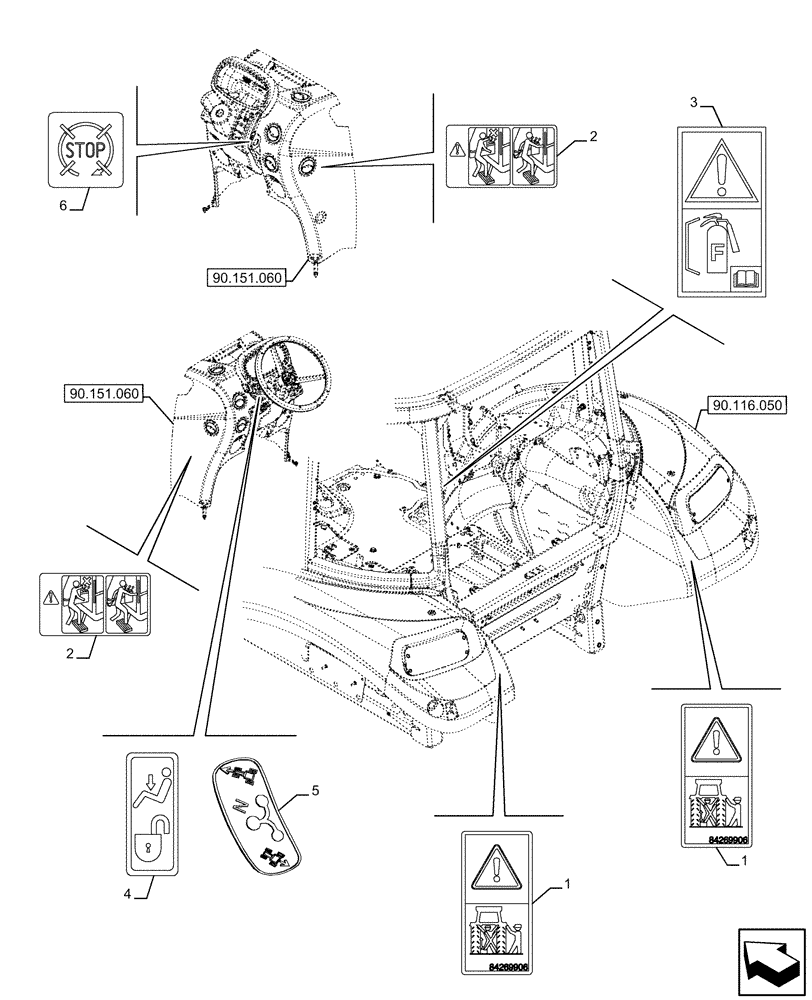 Схема запчастей Case IH FARMALL 110U - (90.108.280) - VAR - 330500, 330501, 330502, 330503, 330504, 330505, 330506, 330507, 330508, 330509, 330510, 330511, 330512, 330514, 330517, 330576, 330843, 335660, 390500 - WARNING DECAL, EU (90) - PLATFORM, CAB, BO